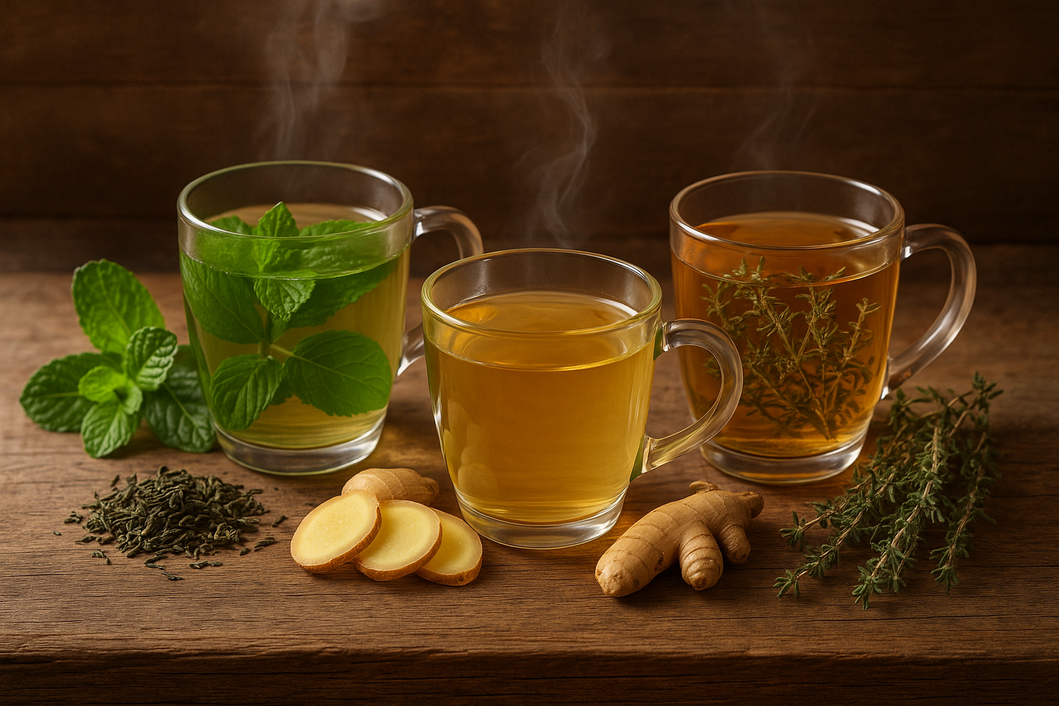 Herbal teas: Peppermint, Ginger, Thyme